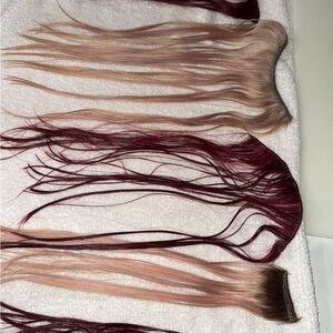 Aqua Burgundy and Blonde Hair Extensions